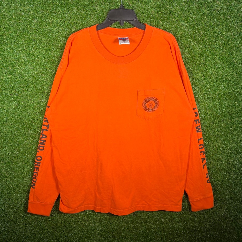 Union Made IBEW Local 48 Portland Oregon Long Sleeve Pocket T-Shirt Orange 2XL